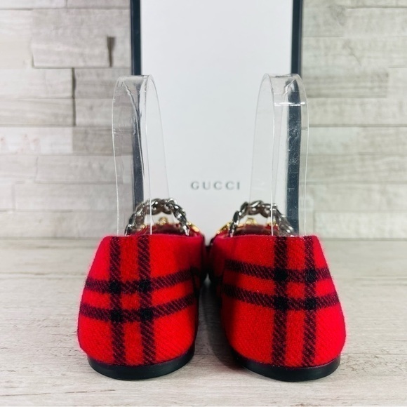 NWT GUCCI Archive Wool Check Pointed Toe Ballet Flats Shoes Red/Black SZ 35 - Picture 10 of 16